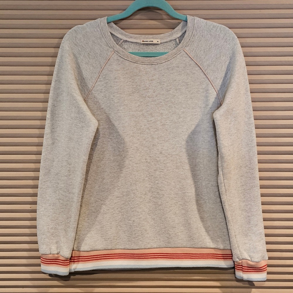 Marine Layer Womens Gray Raglan Sweatshirt Retro Striped Trim Size Medium